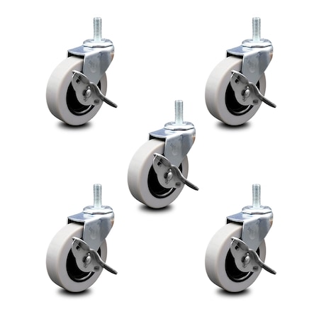 Service Caster 3 Inch Polyurethane Wheel 5/16 Threaded Stem Caster Set with Brakes SCC, 5PK SCC-TS05S310-TPUS-SLB-5161810-5